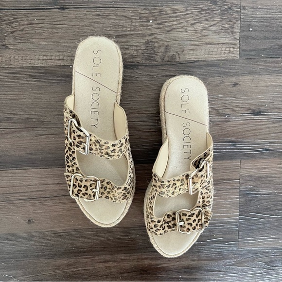 Soul Society Sandals Women's 9 Vanyah Calf Hair Animal Print Jute Espadrille - Picture 2 of 9